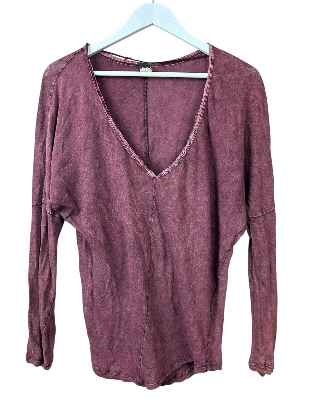 We The Free Burgundy Linen Blend Pullover Top Women Sz S